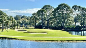A golf course with a water body in the foreground, surrounded by trees and a clear sky. - New Rental, Beautiful villa with relaxing views! 912HP (Miramar Beach)