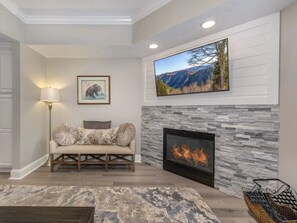 Smart TV, fireplace, DVD player