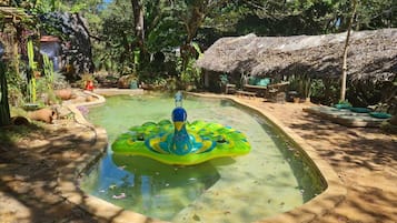 Outdoor pool, pool umbrellas, pool loungers