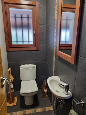 Haartrockner, Bidet, Handtücher, Seife