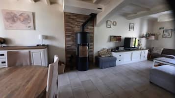 TV, fireplace, table tennis, books