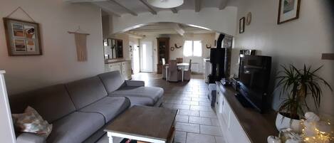 TV, fireplace, table tennis, books