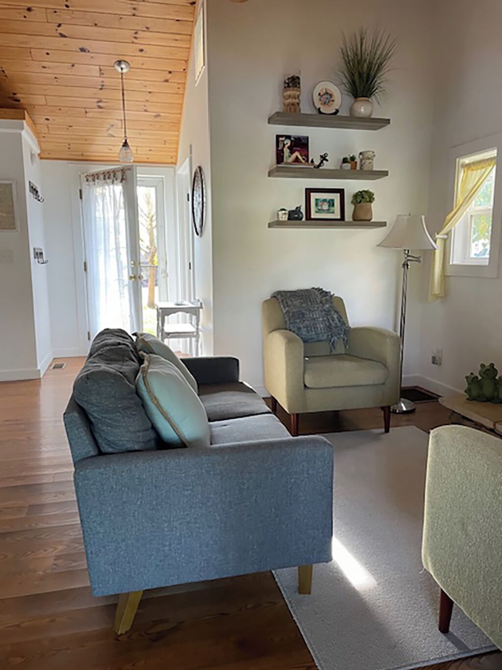 TV, fireplace, books
