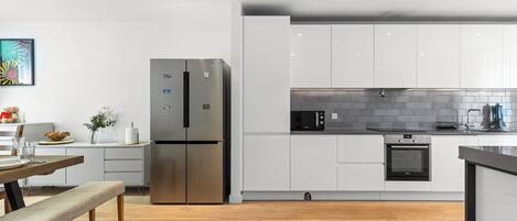 Fridge, microwave, oven, dishwasher
