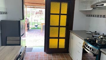 Fridge, oven, stovetop, high chair