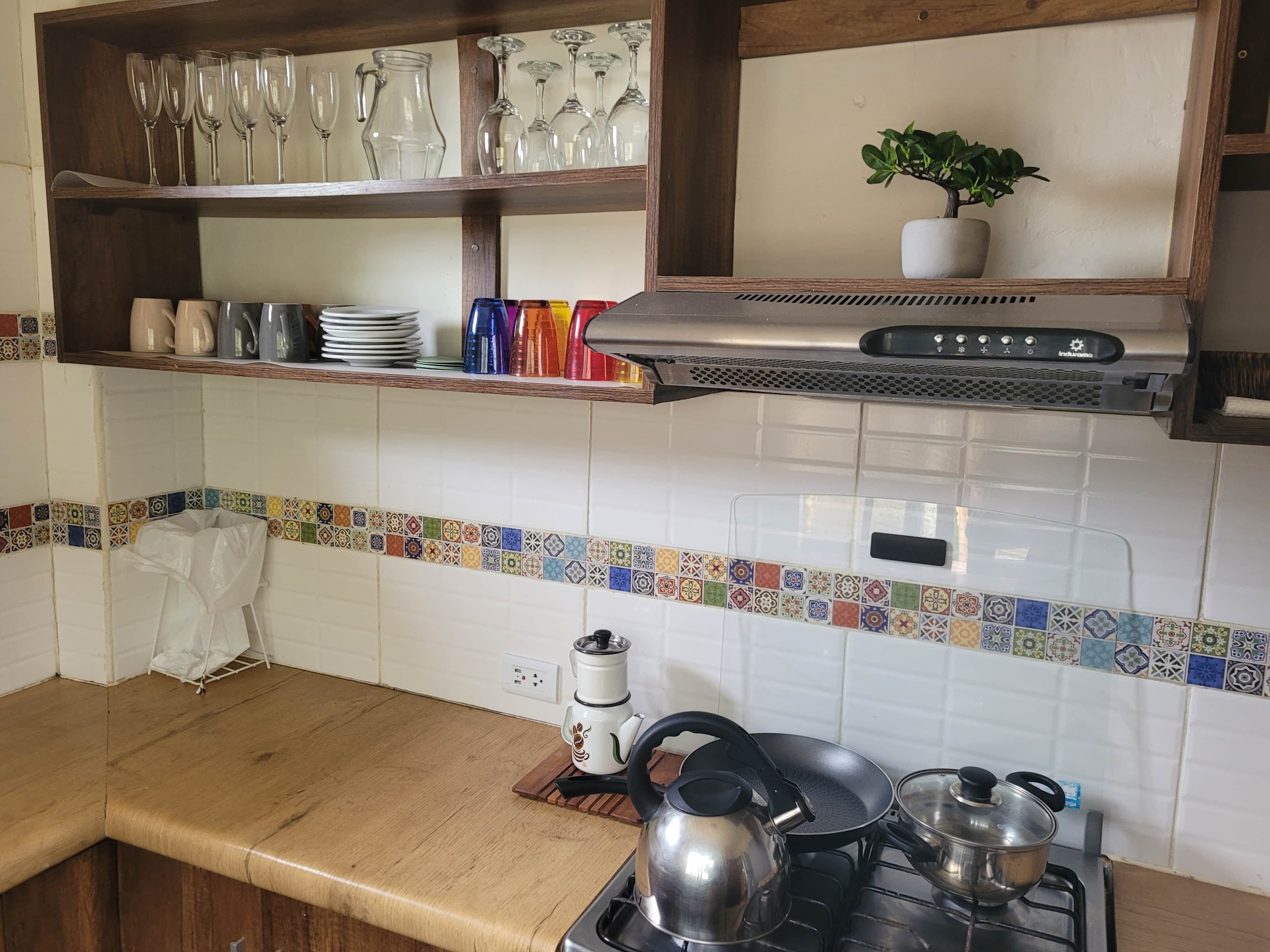 Fridge, oven, stovetop, high chair