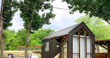 Tiny home with one lofted queen bed and full size futon.