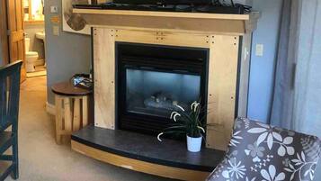 Een televisie en een open haard