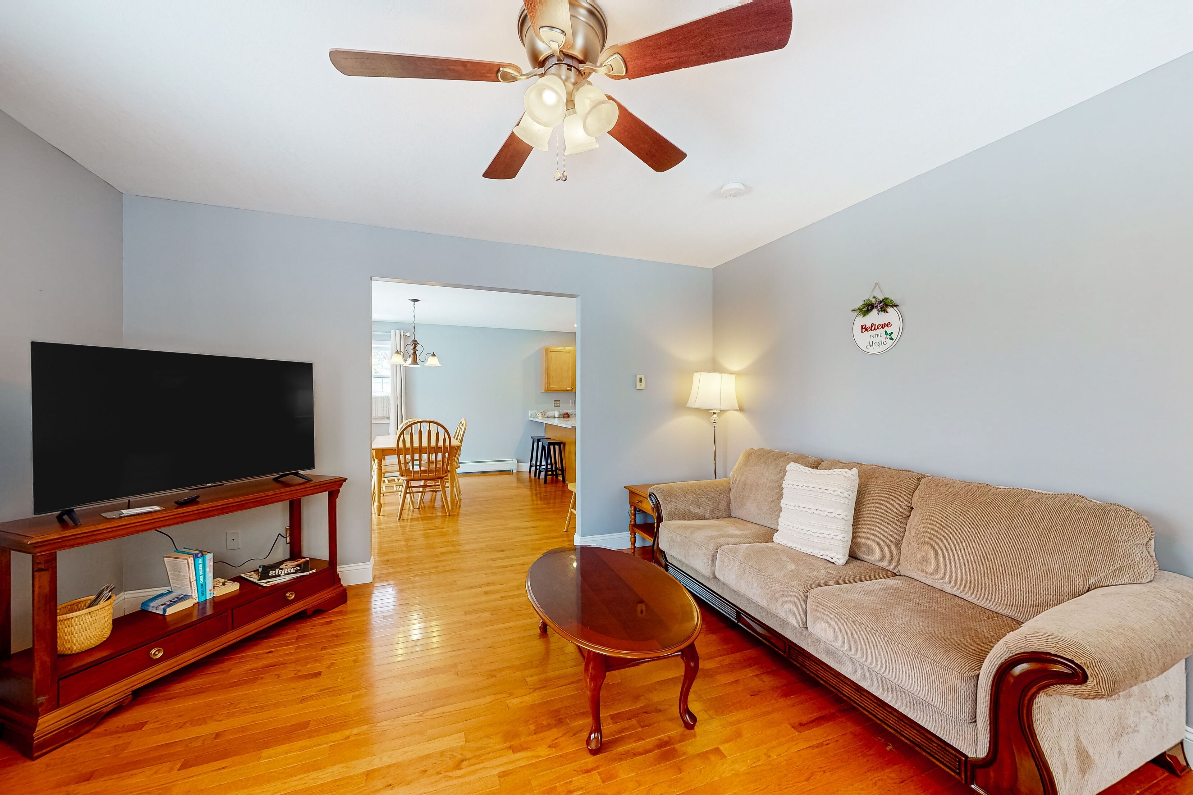 Quiet home near outdoor recreation with open layout, full kitchen, W/D, & patio