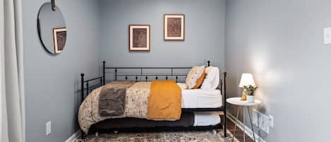 4 bedrooms, desk, iron/ironing board, travel cot