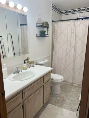 Dusche, Haartrockner, Handtücher, Seife