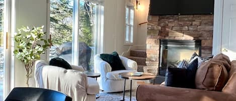 Smart TV, fireplace, video games, books