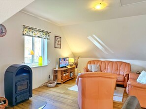 Televisión, chimenea y estéreo 