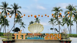 On the beach, sun-loungers, beach umbrellas, 4 beach bars