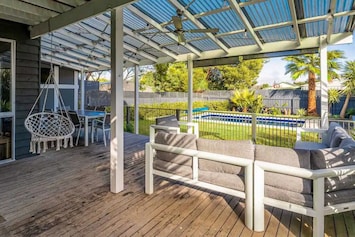 Calming outdoor seats with pool view