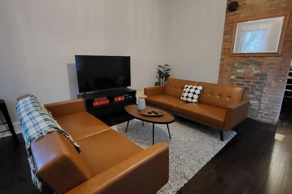 Living room with TV and 2 fold down sleeper sofas