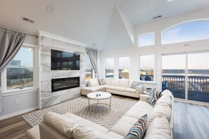 TV, fireplace, offices - Nags Head Oceanfront, Private Beach Access & Pool (Nags Head)