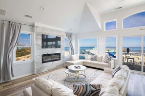 TV, fireplace, offices - Nags Head Oceanfront, Private Beach Access & Pool (Nags Head)