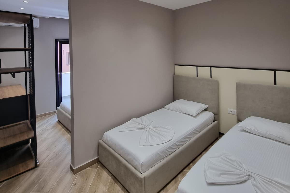 Desk, bed sheets