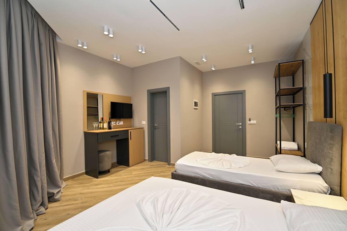 Desk, bed sheets
