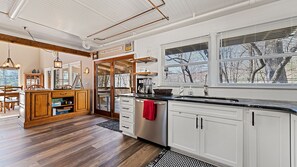 Fridge, microwave, oven, stovetop - Creekside Bliss/Private Hot Tub/Flowing Stream on Property/Fire Pit (Maggie Valley)