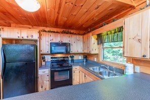 Fridge, microwave, oven, stovetop - Hawk's Hideaway- Blue Ridge GA (Mineral Bluff)