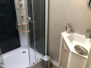 シャワー、ヘアドライヤー、トイレットペーパー