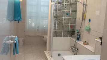 Dusche, umweltfreundliche Kosmetikartikel, Haartrockner, Bidet