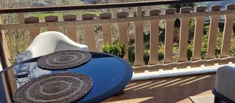 Stunning views of Swiss Alps in this contemporary and stylish apartment.