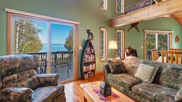 TV, fireplace, DVD player, books