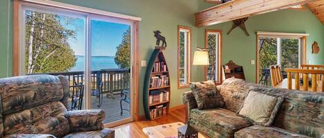 TV, fireplace, DVD player, books