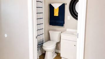 Shower, towels, soap, shampoo