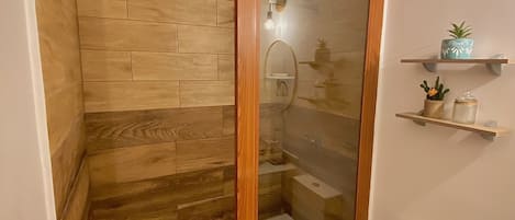 Standard Double Room | Bathroom | Shower, hair dryer, towels, soap