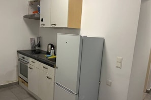 Fridge, oven, stovetop, cookware/dishes/utensils