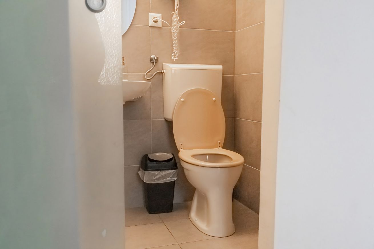 Dusche, Haartrockner, Shampoo, Toilettenpapier