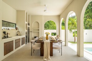Deluxe Villa, 3 Bedrooms | Private kitchen | Fridge, microwave, stovetop, electric kettle - Tropical 3BR Villa in Canggu (Canggu)