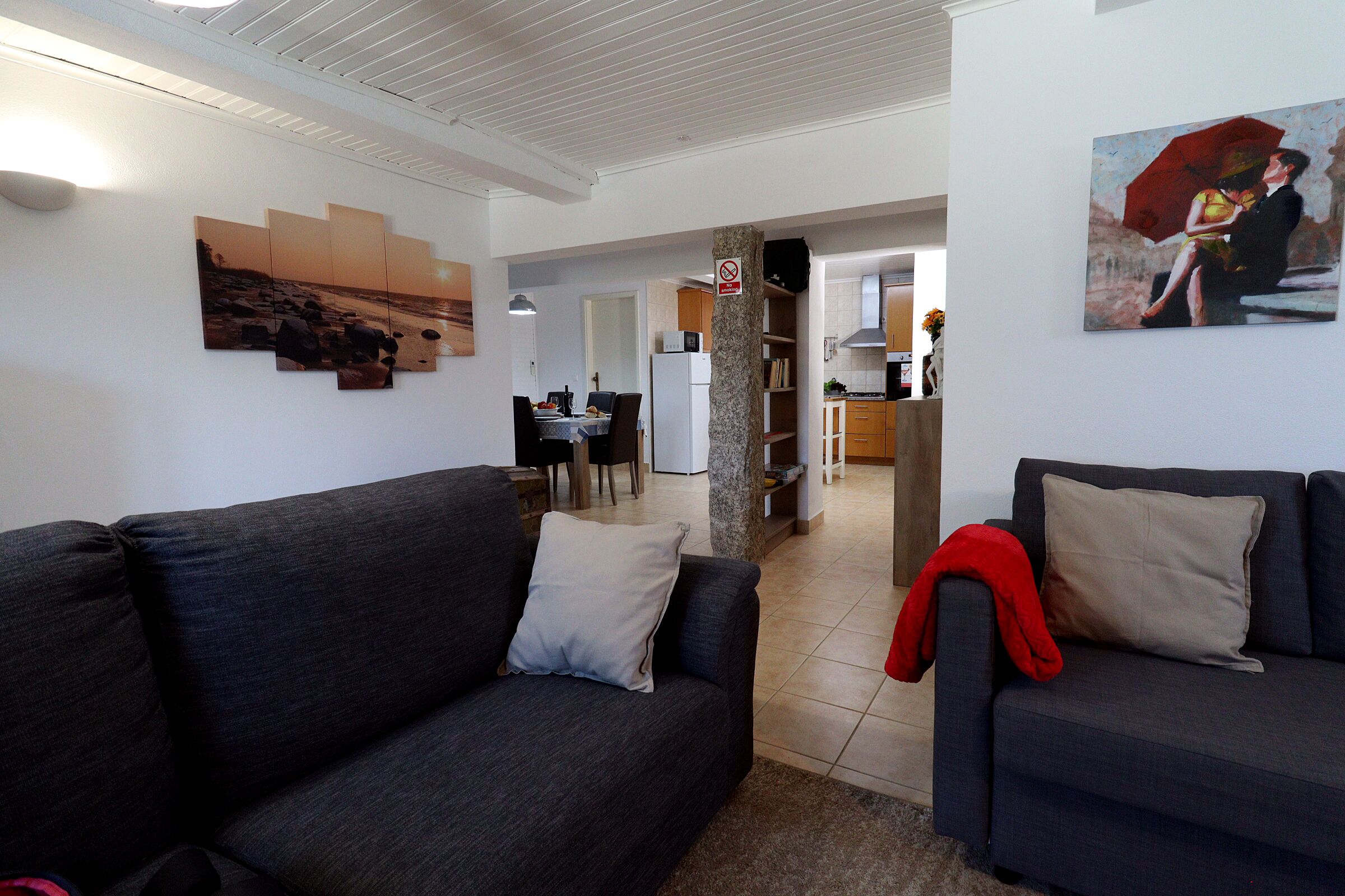 Smart TV, DVD player, foosball, books