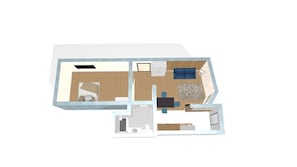 A floor plan of a two-bedroom apartment with a living room, a dining area, and a kitchen. - The Starry Night - Modern by Mon Petit Faré (Paris)