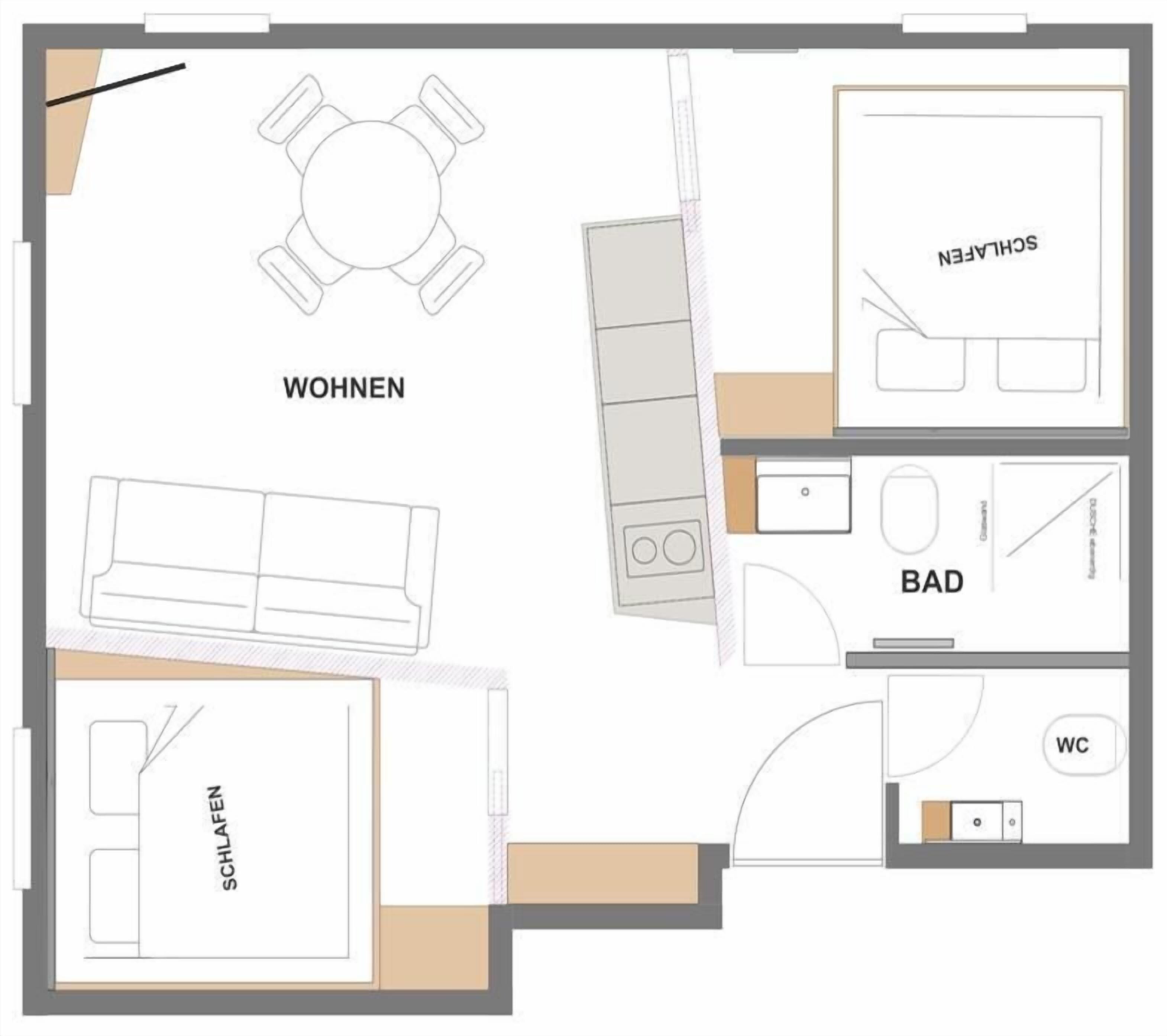 Comfort Apartment, 2 Bedrooms, Kitchen | Floor plan