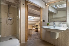 Shower, hair dryer, bidet, towels