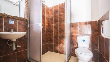 Shower, towels, soap, shampoo