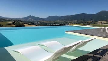 Außenpool (je nach Saison geöffnet), Sonnenschirme, Liegestühle