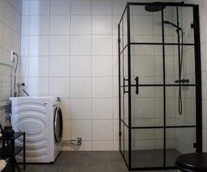 Hair dryer, towels, toilet paper