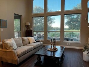 Smart TV, fireplace, video games, DVD player
