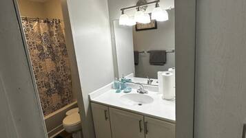 Hydromassage showerhead, designer toiletries, hair dryer, bathrobes