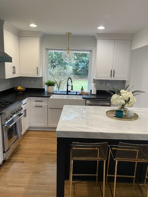 冷蔵庫、電子レンジ、オーブン、コンロ