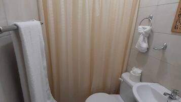 Shower, towels, soap, shampoo