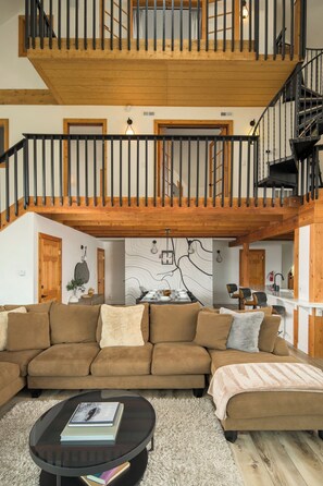 Älytelevisio, takka, pöytäjalkapallopöytä, stereot