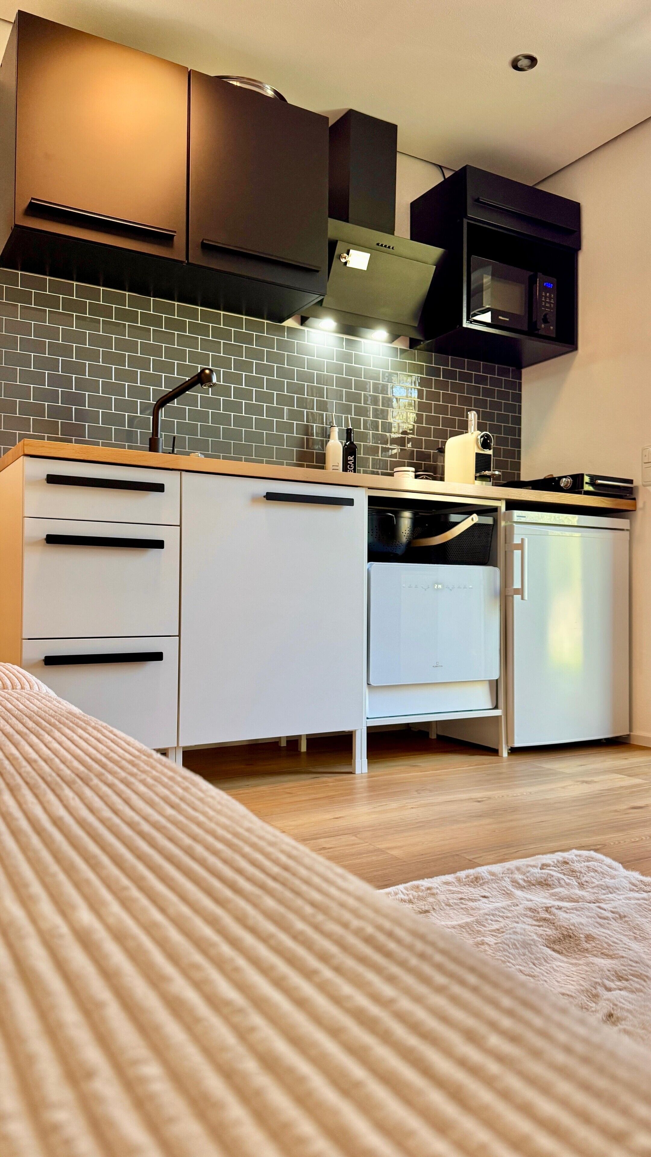 Kühlschrank, Mikrowelle, Herdplatte, Geschirrspüler