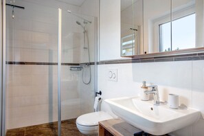 Shower, free toiletries, hair dryer, towels